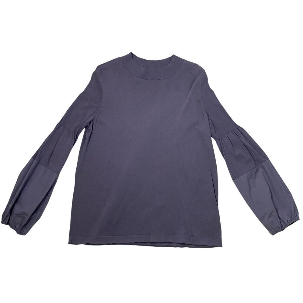 COS fine knit mock neck mixed Media bishop sleeve top lavender gray women’s M